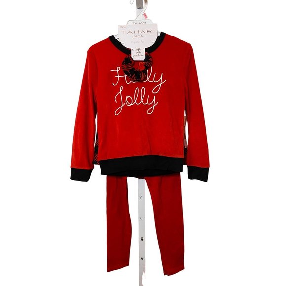 Tahari Girl Holly Jolly Pajama set with pants,‎ shorts & scrunchie Sz 10/12 - Picture 1 of 9